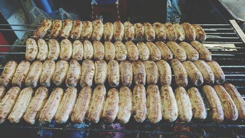 Close-up of meat on barbecue grill