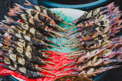 High angle view of fish for sale in market