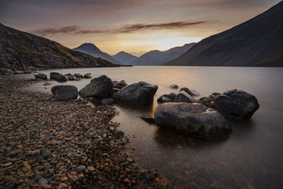 Wast water sunrise produces subtle pastoral colours