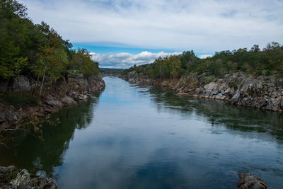 Scenic view of river amidst trees against sky