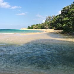 Scenic view of beach and sea against sky