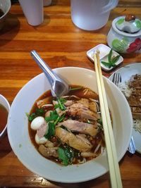 High angle view of food in bowl on table