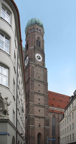 Low angle view of buildings against clear sky