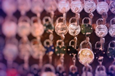 Full frame shot of keys and padlocks