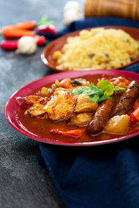 Close-up of meal served in plate