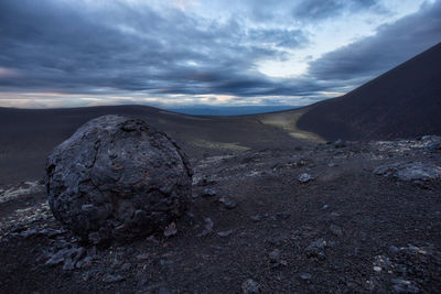 Scenic view of volcanic landscape against sky