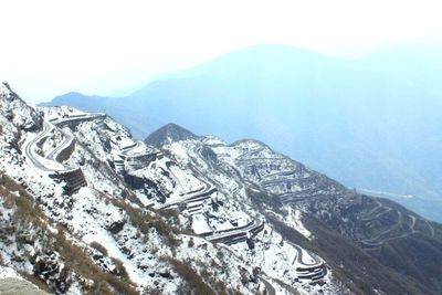 Scenic view of snow covered mountains