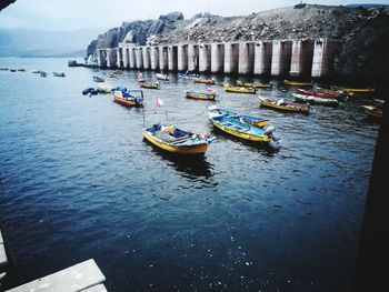 High angle view of boats in sea