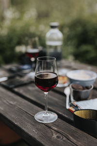 Wine glass on table