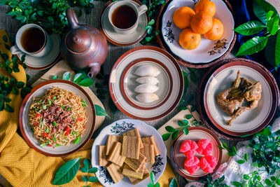 High angle view of food on table
