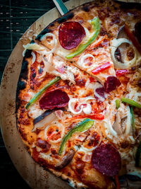 High angle view of pizza on table