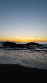 Scenic view of beach against sky during sunset