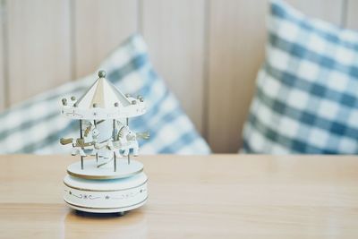 Close-up of camera on table