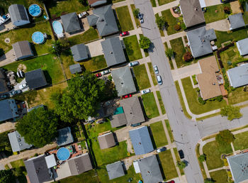 High angle view of buildings in town