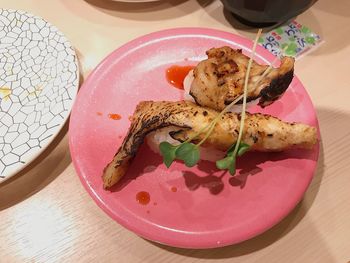 High angle view of breakfast on table