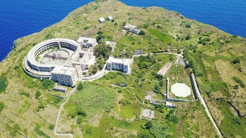 High angle view of buildings on beach