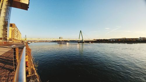 View of suspension bridge over river