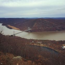 High angle view of suspension bridge over river