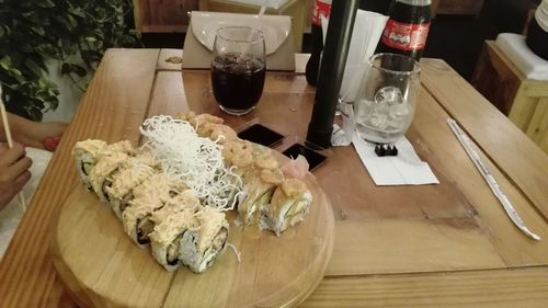 High angle view of food on table