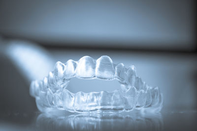 Close-up of dental equipment on table