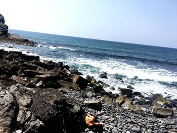 Scenic view of sea against clear sky