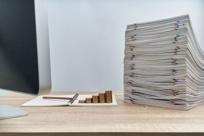 Stack of books on table