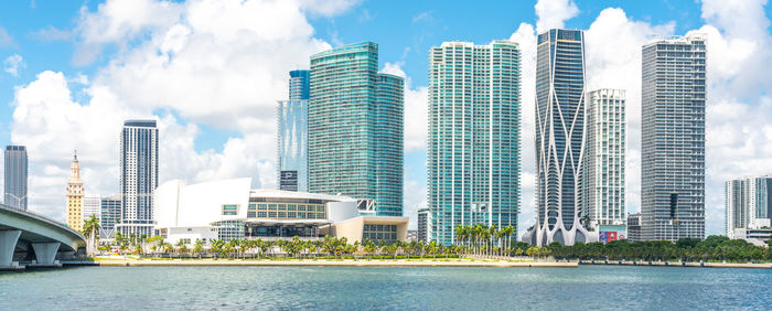 Modern buildings against sky in city