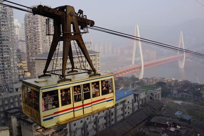 Overhead cable car in city