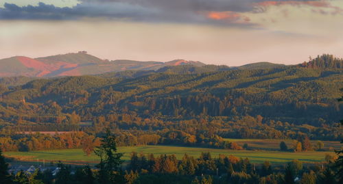 Scenic view of mountains during sunset