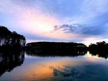 Scenic view of lake against sky during sunset