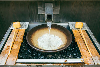 High angle view of food on barbecue grill