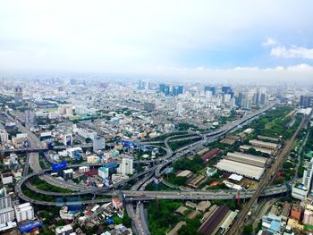 High angle view of cityscape against sky