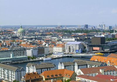 High angle view of townscape against sky