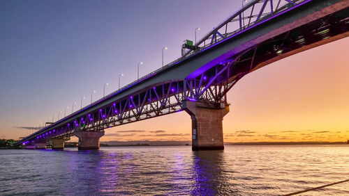 Bridge over river against sky during sunset