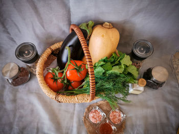 High angle view of food on table