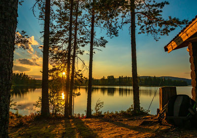 Scenic view of lake against sky during sunset