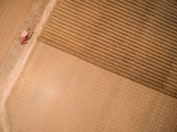 High angle view of man working on field