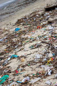 High angle view of garbage on beach