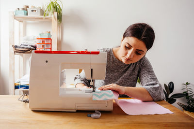 Woman working on table