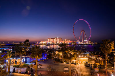 Beautiful dubai eye or ain dubai on the jumeirah beach at sunset