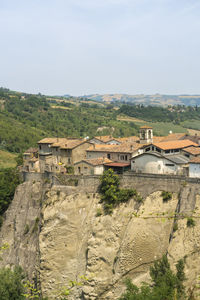 High angle view of buildings against sky