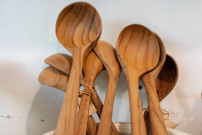 Close-up of wooden table against white background