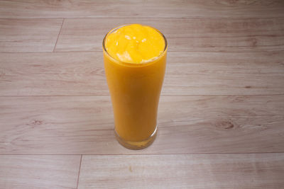 High angle view of drink on table