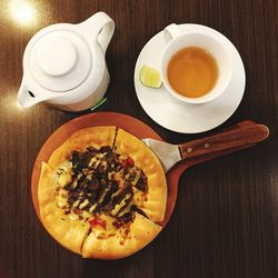 Close-up of breakfast served on table