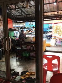 View of restaurant in glass window