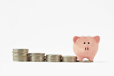 Close-up of a stack over white background