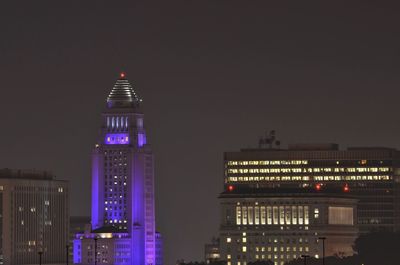 Low angle view of buildings at night