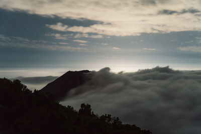 Low angle view of silhouette mountain against sky during sunset