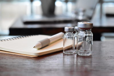 Close-up of glasses on table