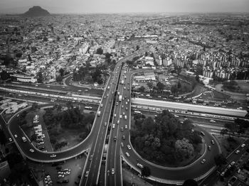 High angle view of cars on street in city